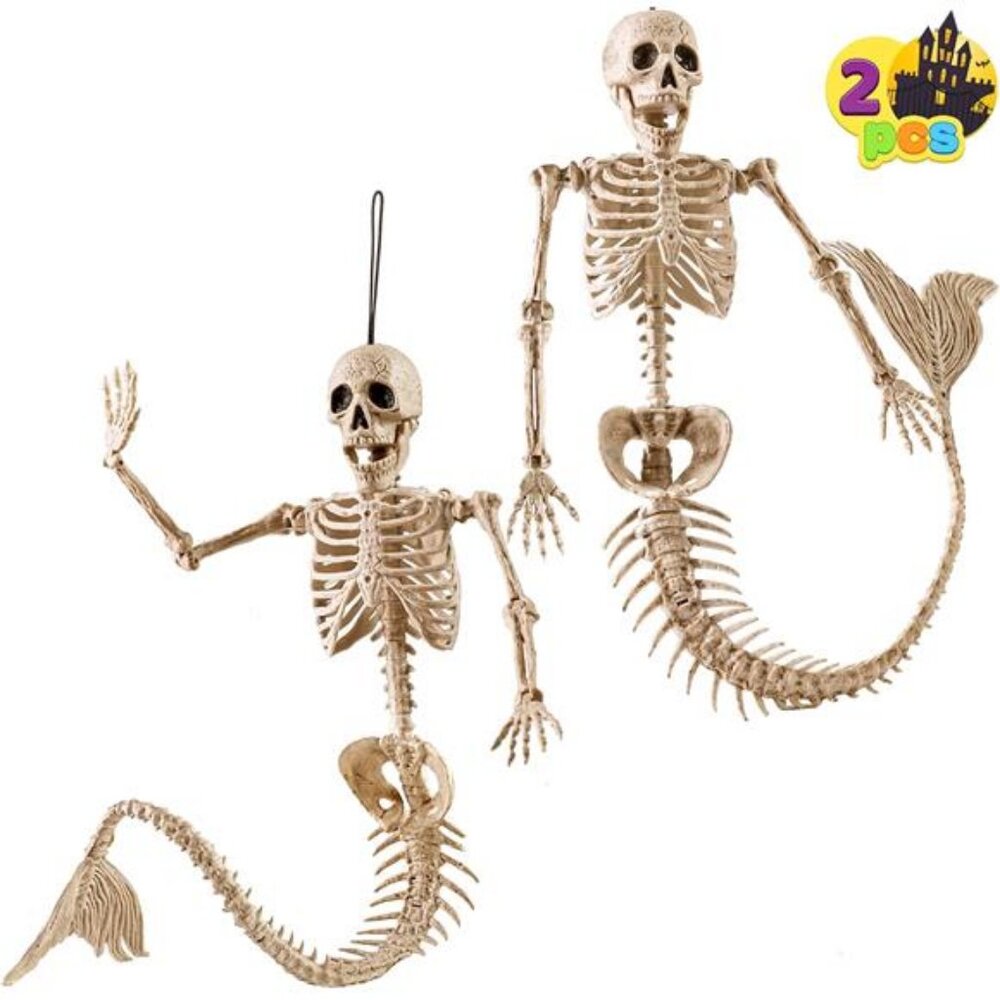 2 PCS 20 Inches Halloween Mermaid Skeleton Plastic Bone with Posable Joints